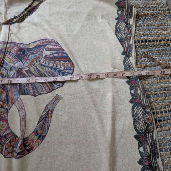 Boho Elephant Print Feather Tie Poncho Kimono One Size Fits Most Tribal Festiv - Picture 4 of 6